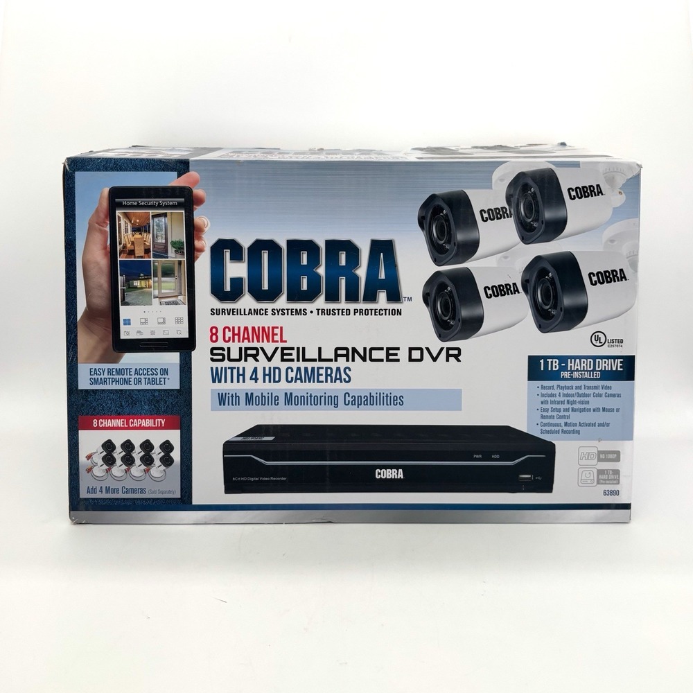 NEW COBRA 63890, 8-Channel Surveillance DVR With 4 Security HD Cameras